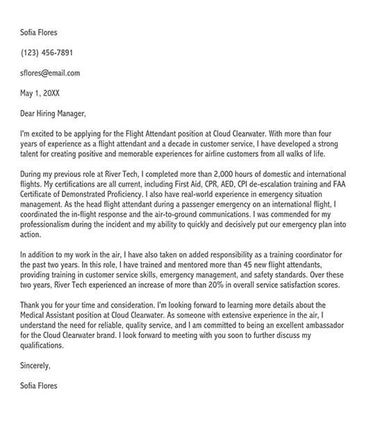 Professional flight attendant cover letter template