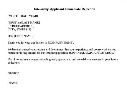 application rejection letter