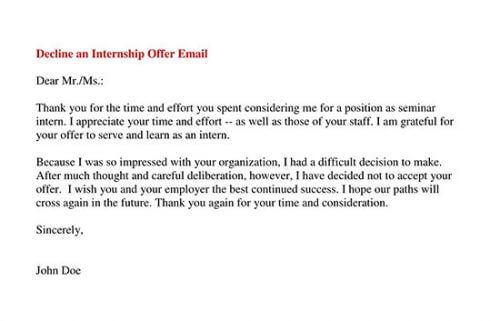 internship rejection letter reply