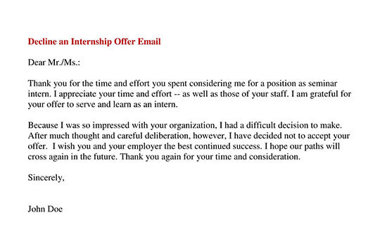 Sample Internship Rejection Letter Free PDF