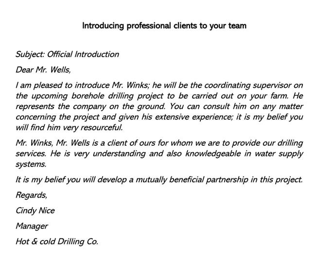 Free Downloadable Professional Clients Introduction Letter Sample 01 as Word Document