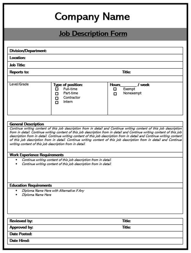 Job Description Template 06