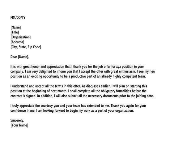 Sample Thank You Letter for Job Offer - Free Download