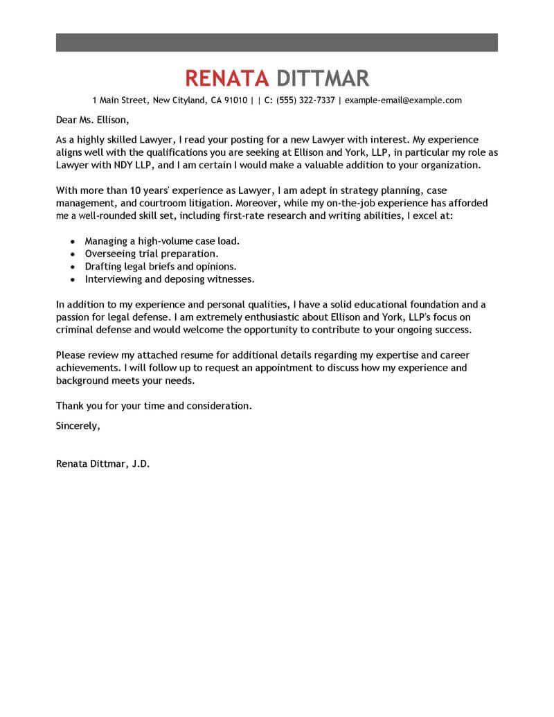 Free Downloadable Lawyer Cover Letter Sample 01 for Jpg File