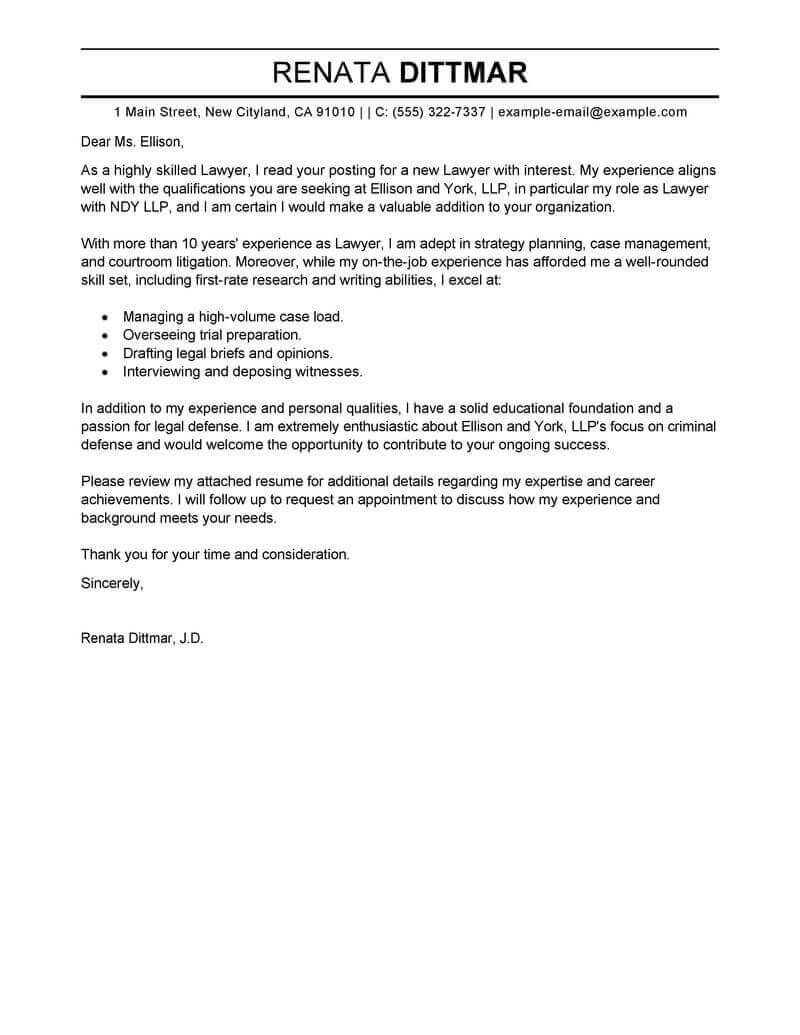 cover letter for law firm job sample