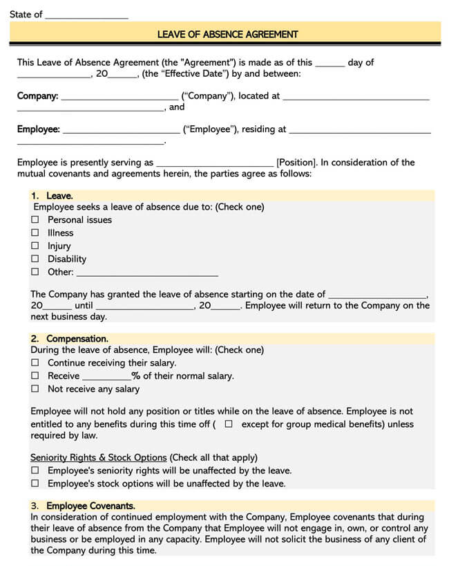 Leave of Absence Agreement Template 03