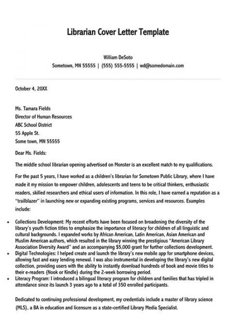 school librarian cover letter no experience