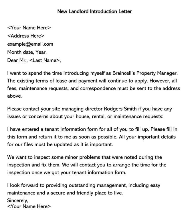 cover letter from landlord to tenant