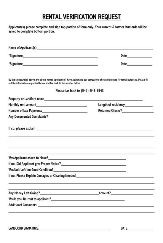 Free Editable Rental Verification Request Form 02 in Word Format