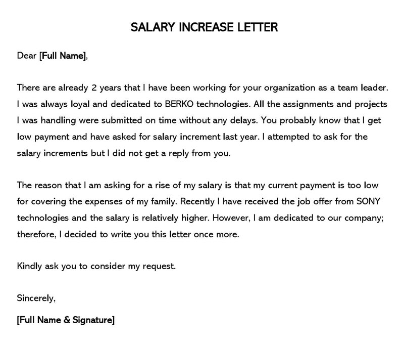 letter of request for salary increase free sample