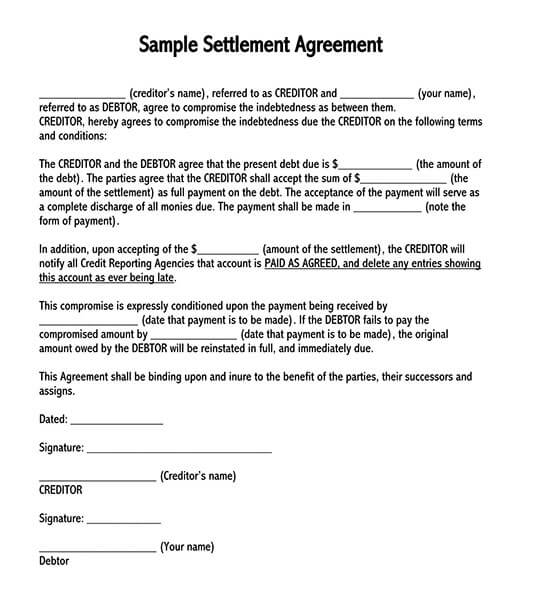 Editable debt settlement agreement format 06