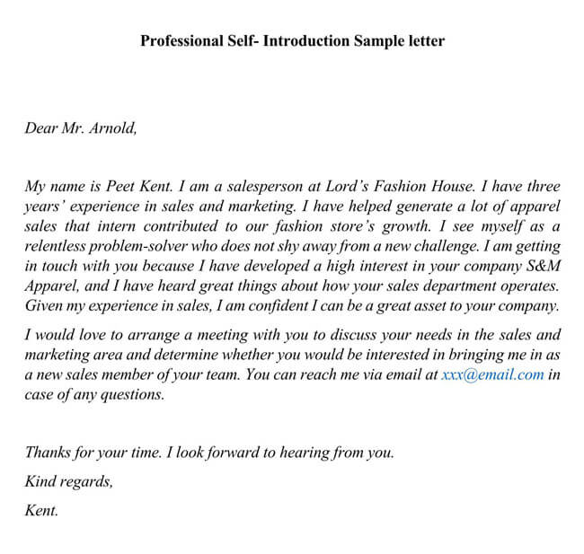 Free Self Introduction Sample Letter 01- Word File