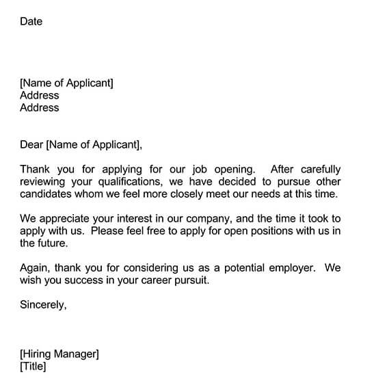 Internship Rejection Letter Example Template PDF