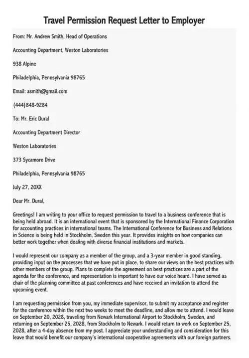 request letter for travel arrangements