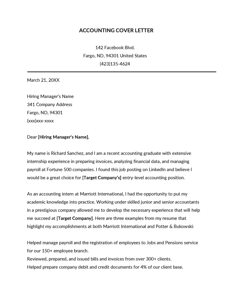 cover letter accounting entry level