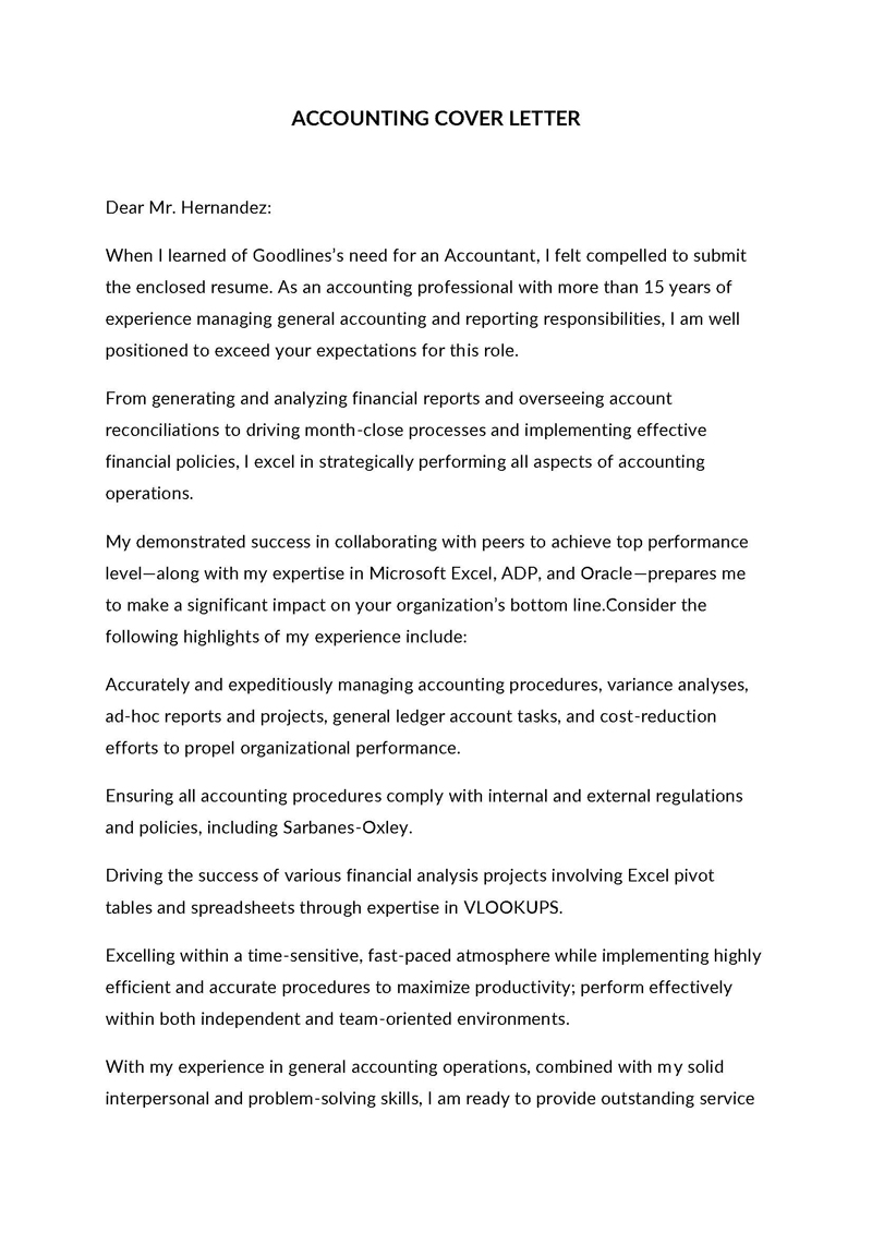 Professional Comprehensive Accounting Cover Letter Template 03 for Word Format