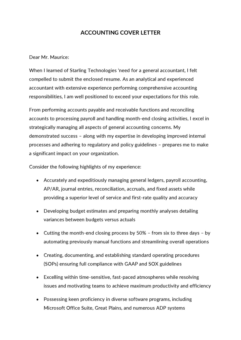Free editable accounting cover letter sample 09