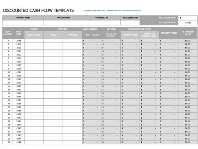 Free Downloadable Discounted Cash Flow Statement Template as Excel Sheet