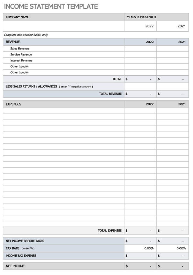 Great Printable Cash Flow Income Statement Template for Excel Format