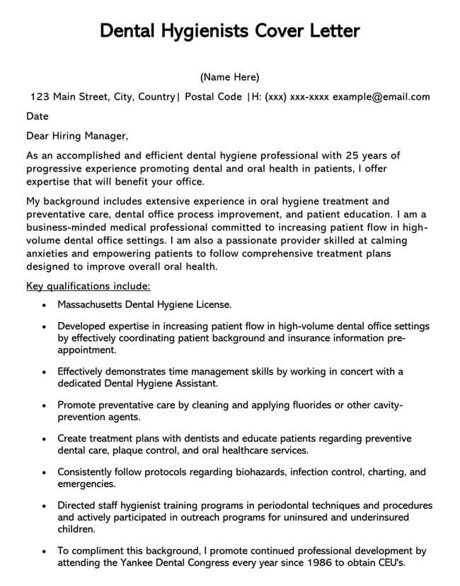 Free Dental Hygienist Cover Letter Sample 04 for Word