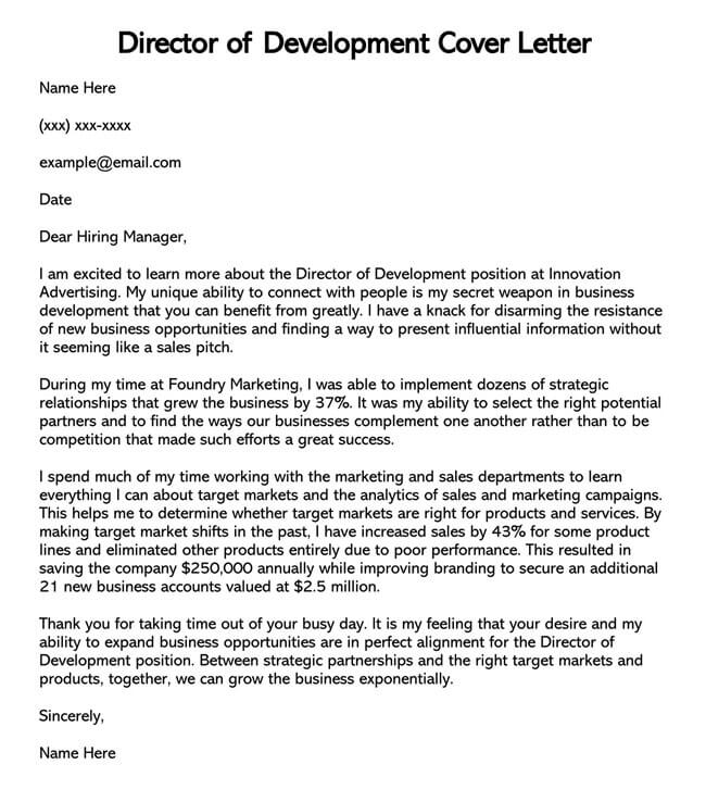 Director of Development Cover Letter - Sample PDF Download