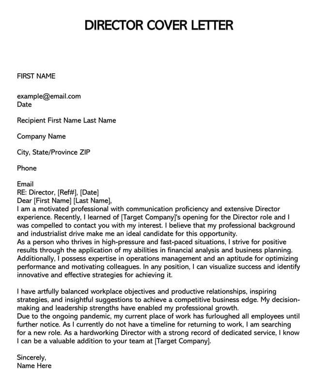 cover letter for internal director position