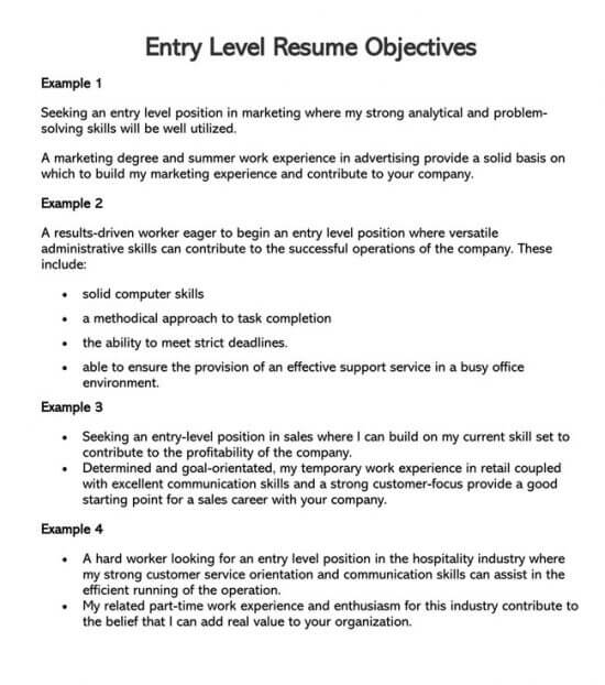 resume objective statement for entry level teacher