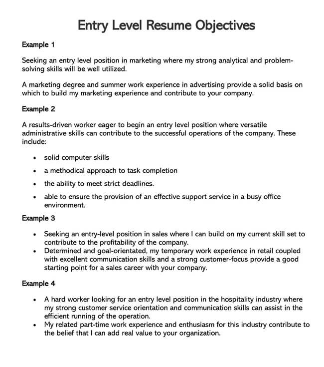 Great Printable Entry Level Marketing Resume Objective Template as Word File