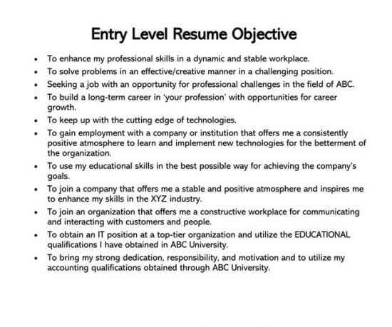 resume entry level objective examples