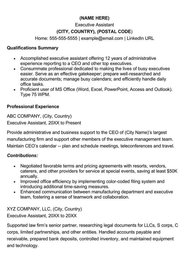 Executive Assistant Resume Sample