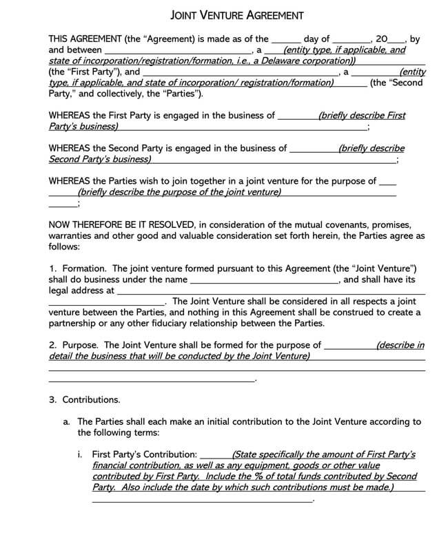 Joint Venture Agreement Template 01