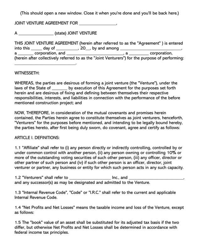 Joint Venture Agreement Template 04