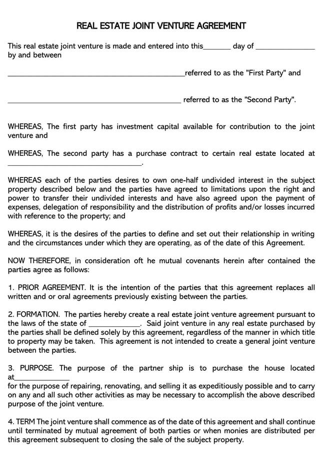 Joint Venture Agreement Template 09