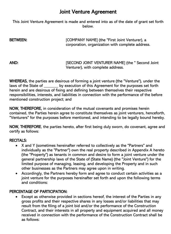 Joint Venture Agreement Template 30