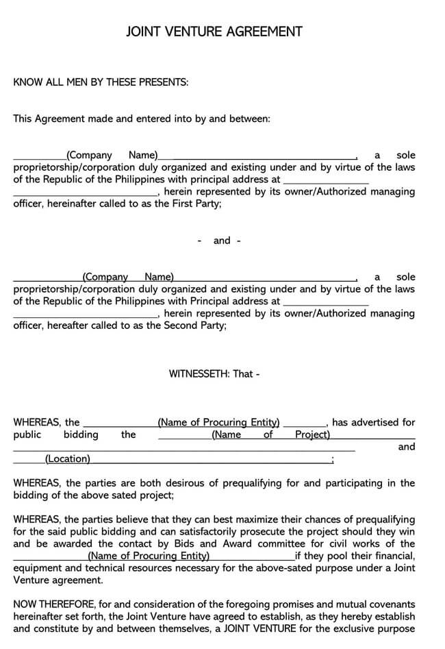 Joint Venture Agreement Template 52