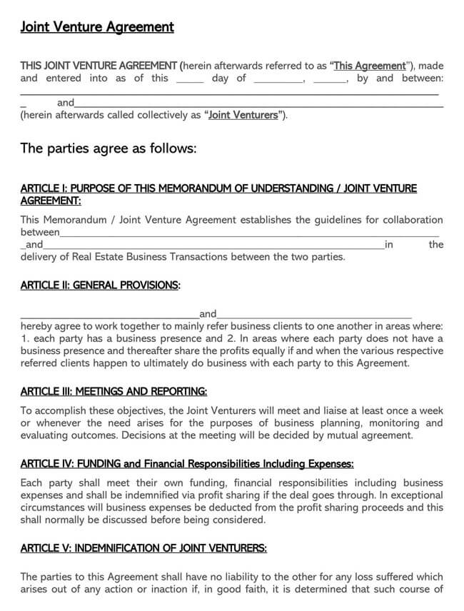 Joint Venture Agreement Template 53