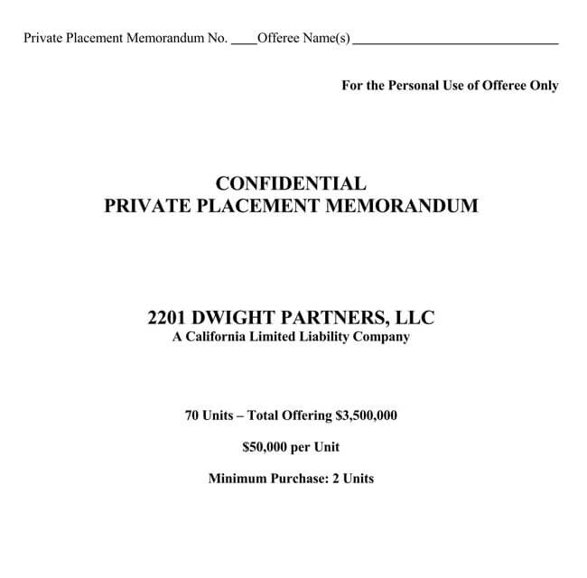 Professional Private Placement Memorandum PDF