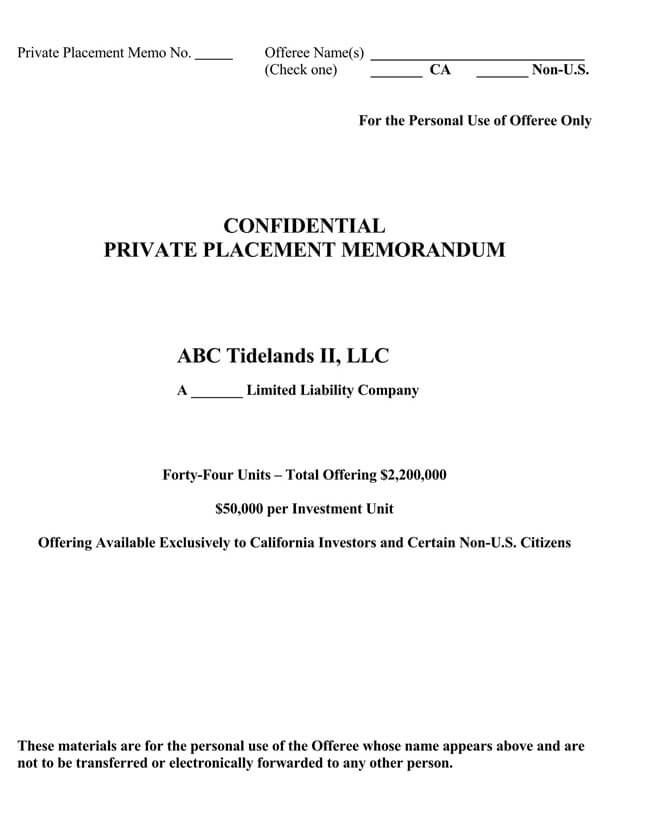 Fillable Private Placement Memorandum PDF
