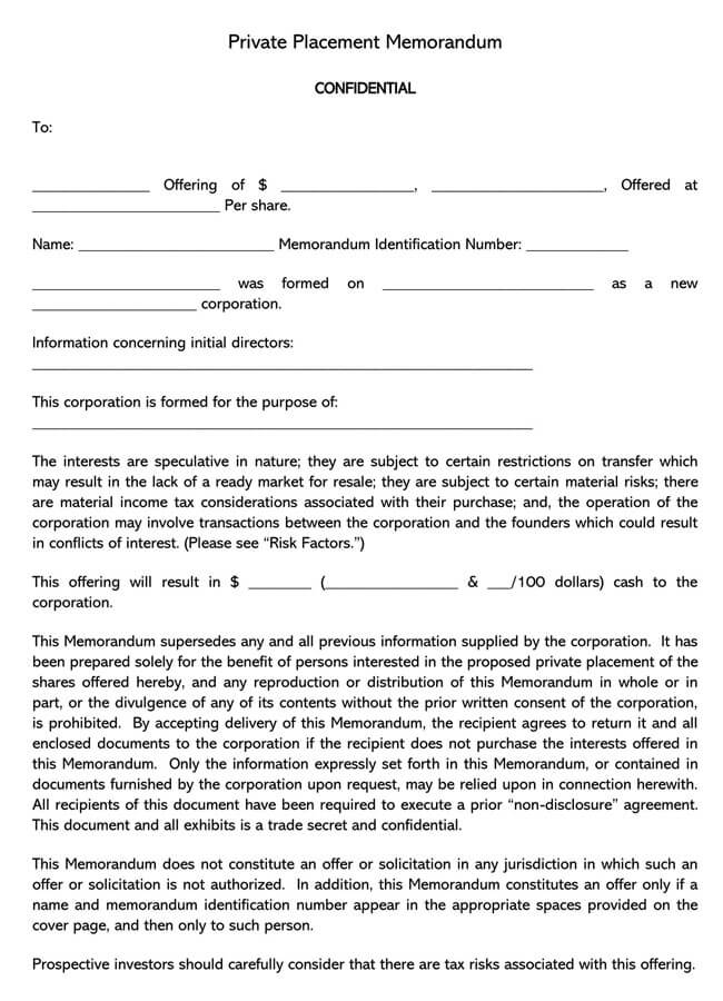 Professional Private Placement Memorandum PDF Download