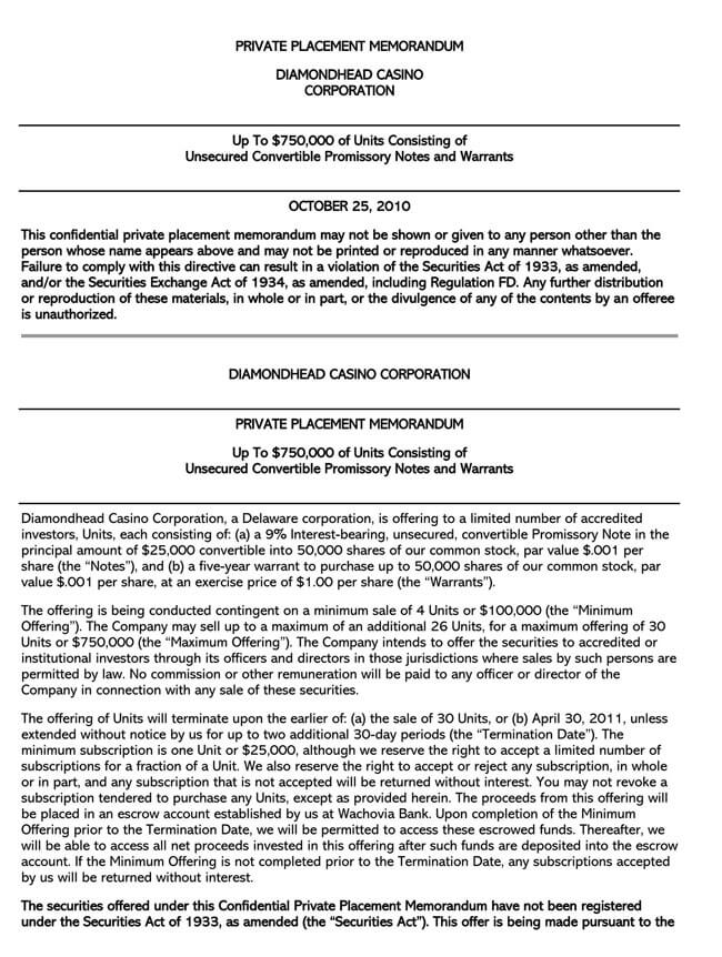 PDF Private Placement Memorandum Template Free