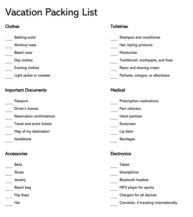 Packing List Template 04