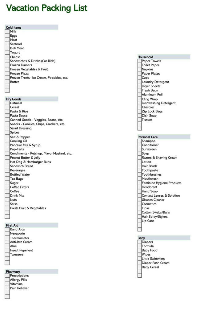 Packing List Template 07