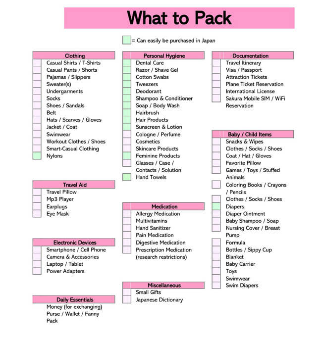 Packing List Template 08