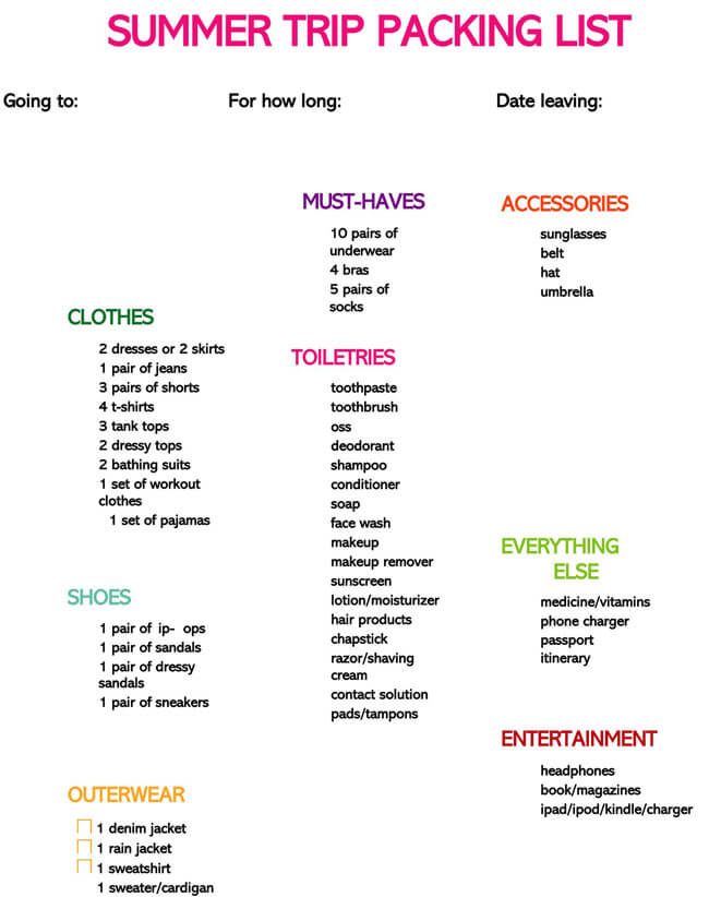 Packing List Template 11