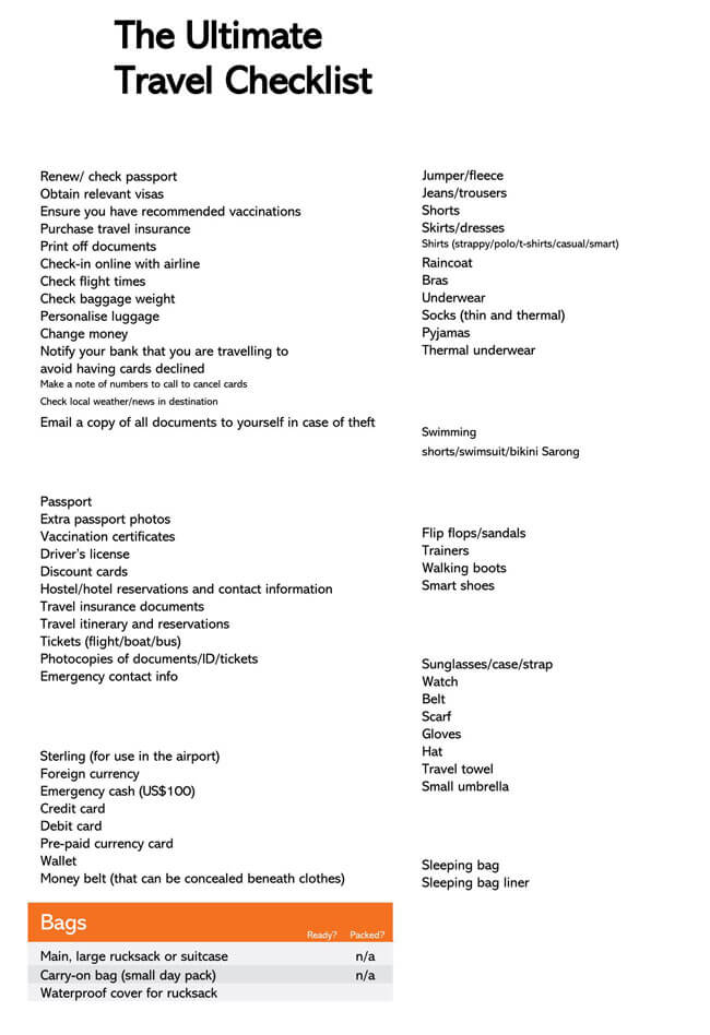 Packing List Template 12