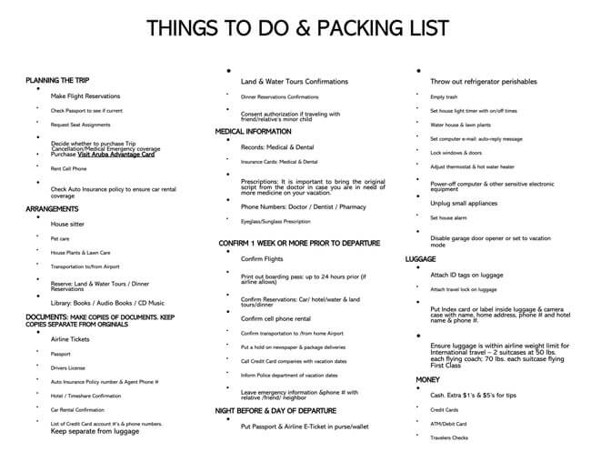 Packing List Template 13