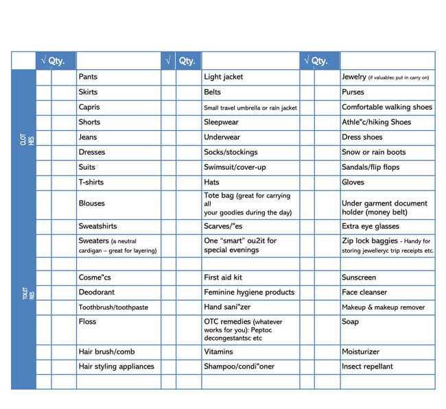 Packing List Template 22