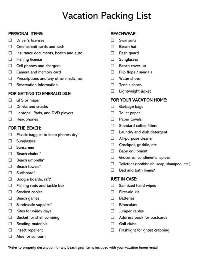 Packing List Template 25