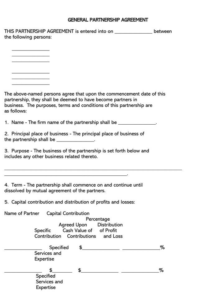 Partnership Agreement Form for Editing