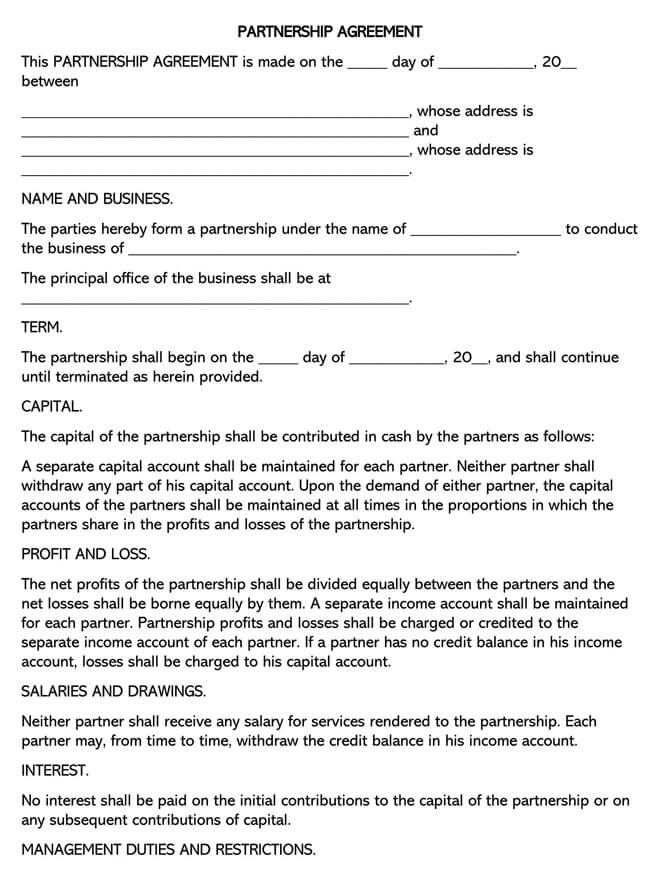 Printable Partnership Agreement Template 08 for Word